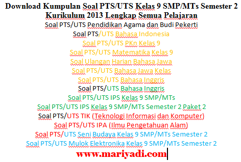 Soal Pts Uts Tik Teknologi Informasi Dan Komputer Kelas 9 Smp Mts Semester 2 Kurikulum 2013 Mariyadi Com