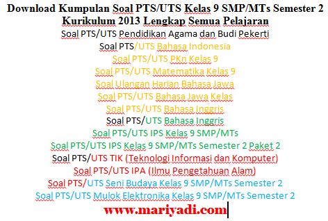 Soal Pts Uts Bahasa Jawa Kelas 9 Smp Mts Semester 2 Kurikulum 2013 Mariyadi Com