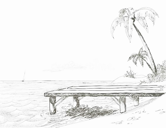 Contoh sketsa gambar pemandangan pantai