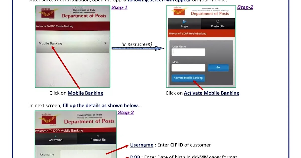 Procedure to activate "Post Office Mobile Banking" app in mobile phones