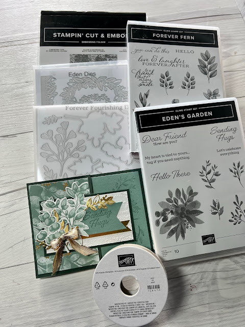 Dies stamps and embellishments fom the Stampin' Up! Eden's Garden Collection used to create this floral handmade greeting card