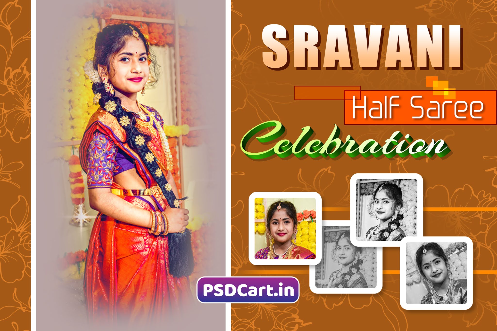 English Half Saree Function Celebrations Flex Banner PSD Download