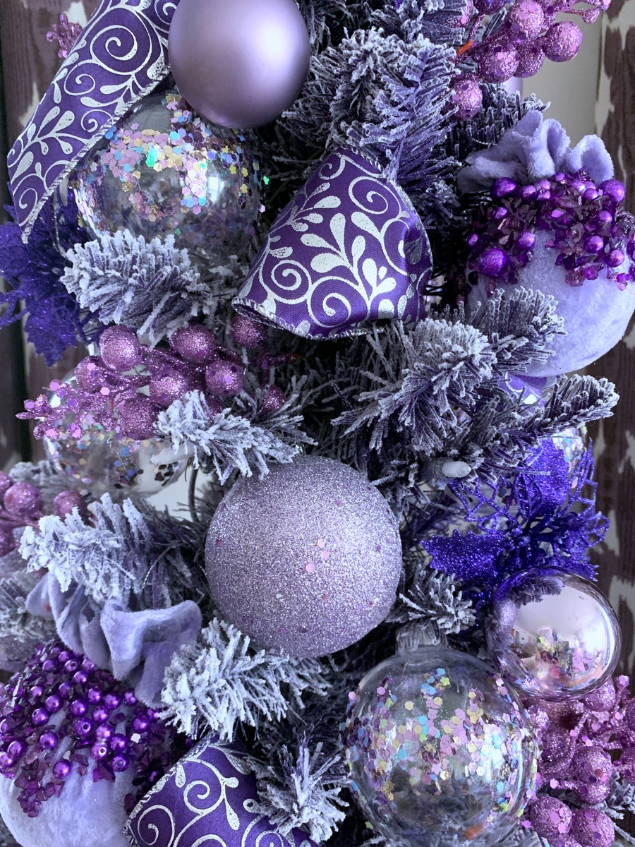 Purple Christmas Tree Decorations, Deep Purple Beaded and Lilac