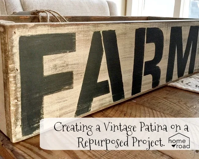vintage crate with a farmhouse stencil and a painted patina www.homeroad.net