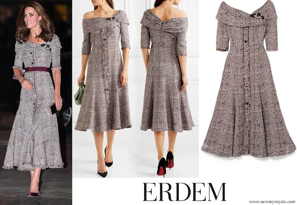 Kate Middleton wore ERDEM Iman off-the-shoulder embellished bouclé-tweed midi dress