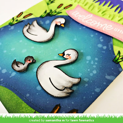 Welcome Little One Card by Samantha Mann, Lawn Fawnatics Challenge, Lawn Fawn, Baby Card, Handmade Cards, Cardmaking, Distress Inks, Ink blending, Heat embossing, #lawnfawn #lawnfawnatcis #babycard #welcomebaby #distressinks #inkblending #cardmaking #diecuts