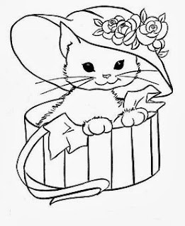 desenho de gata com chapeu para pintar