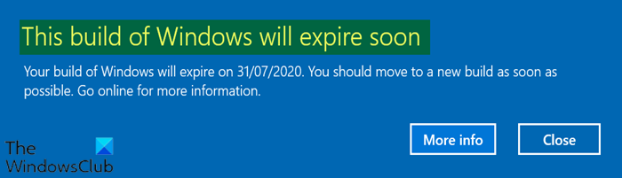 Esta compilación de Windows caducará pronto