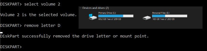 удалить букву диска diskpart