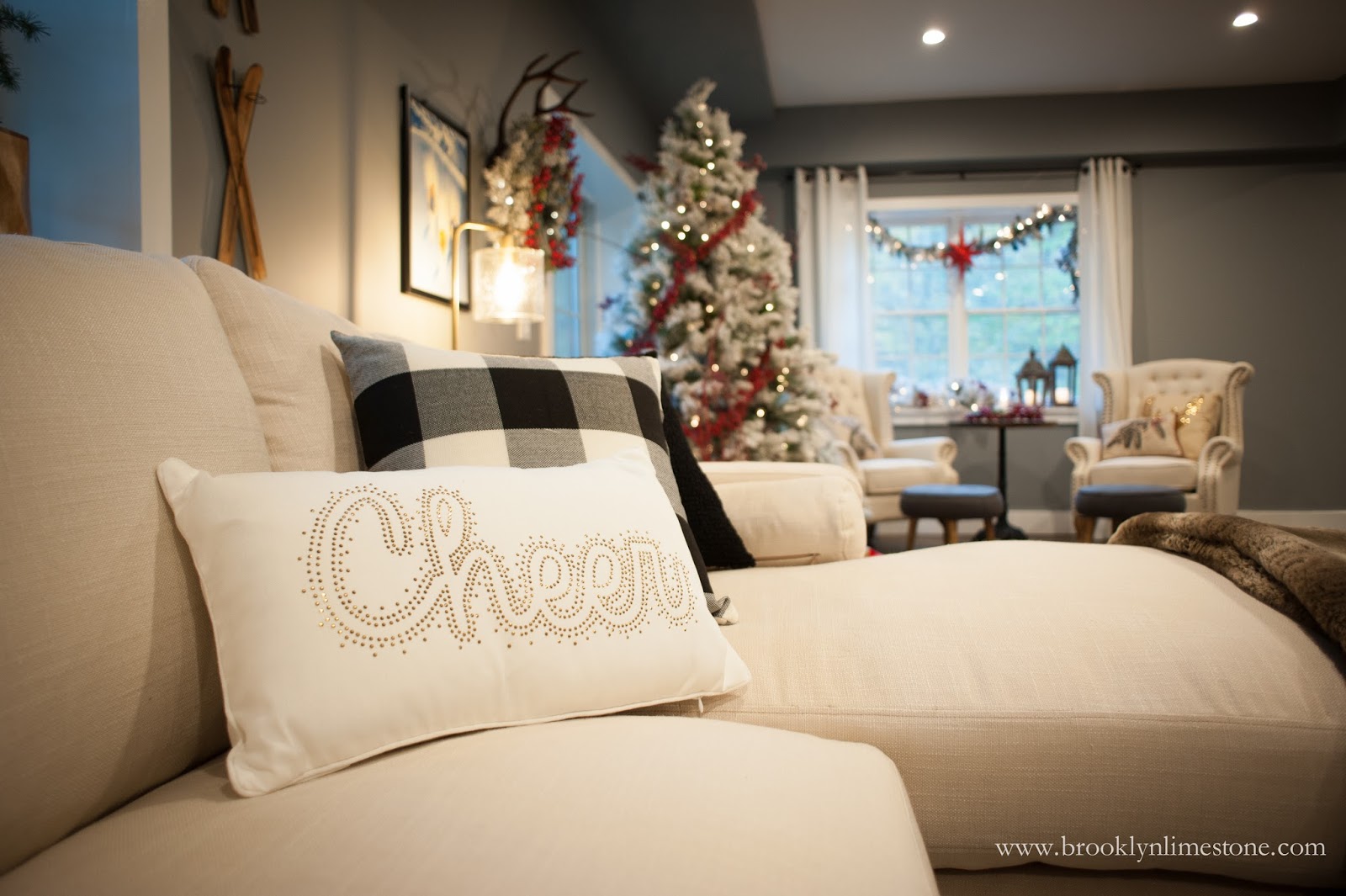 Ski Lodge Inspired Christmas Tree and Living Room