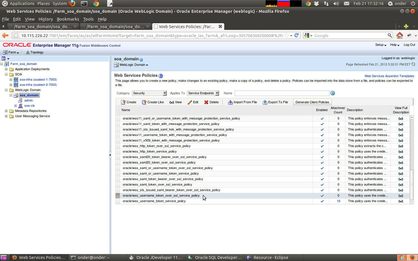 capture the soap header after appling the security policies in soa