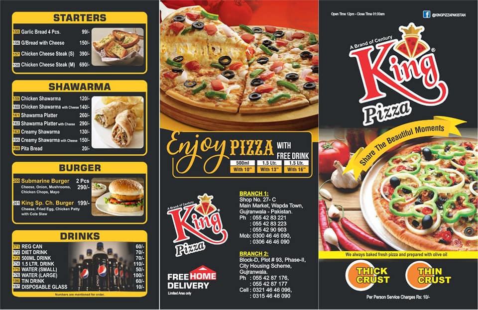 PIZZA MENU ( WAPDA TOWN) GUJRANWALA. KING PIZZA