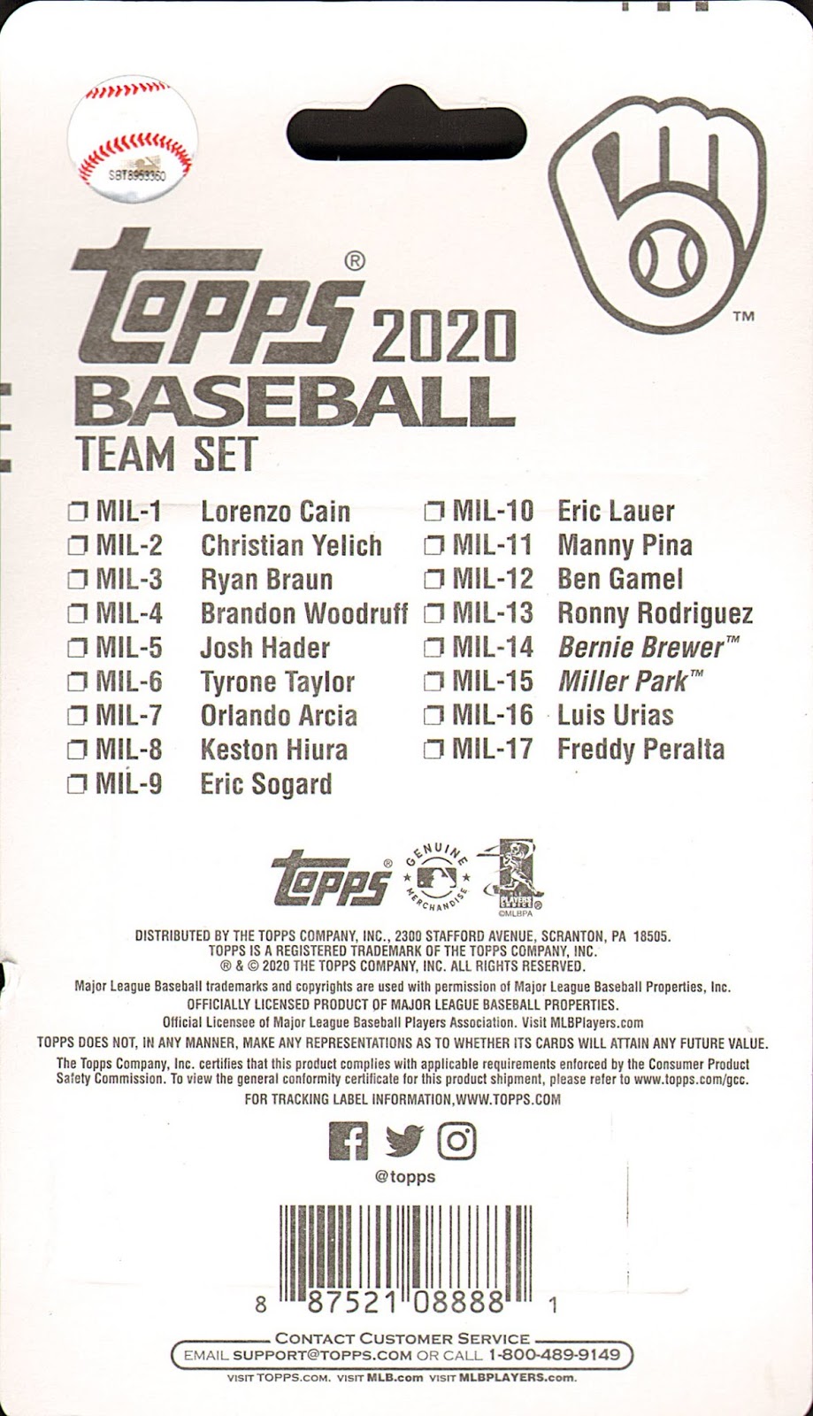 Miles from Miller 2020 Topps Team Set Ultimate Brewers Checklist