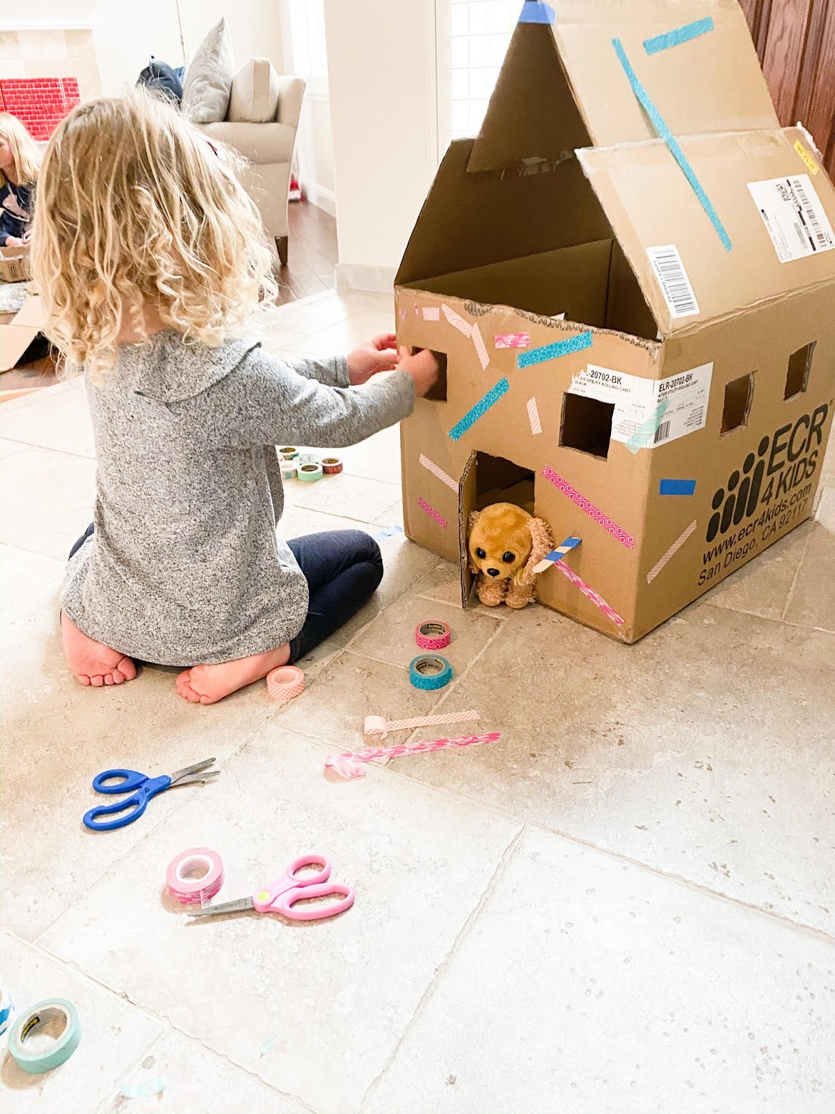 Toddler Approved! Cardboard Stuffed Animal House for Kids