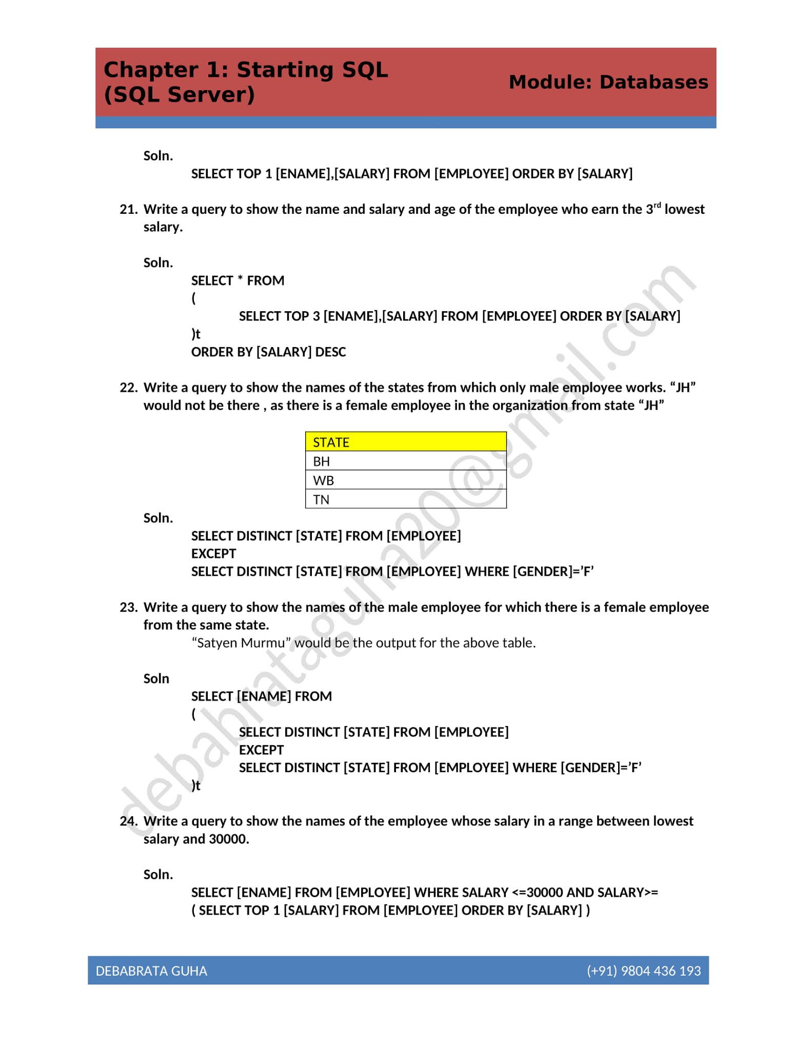 MS SQL SERVER SOLUTION (Chapter 2 ) : Combining Result set