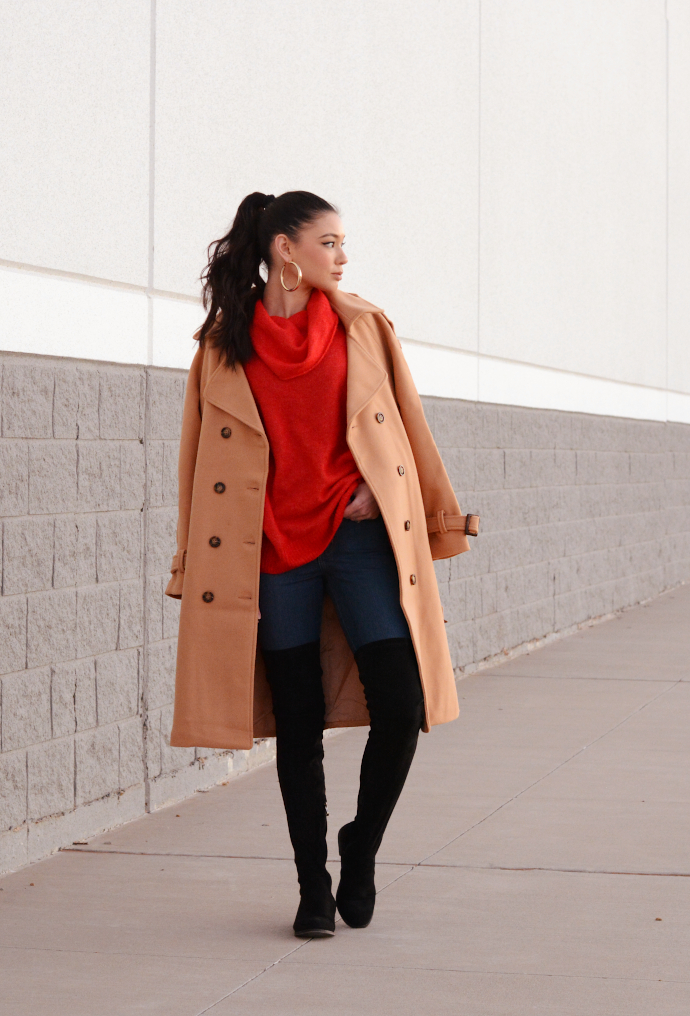 Raspberry Jam Outfit 203 Red Sweater with Trench Coat