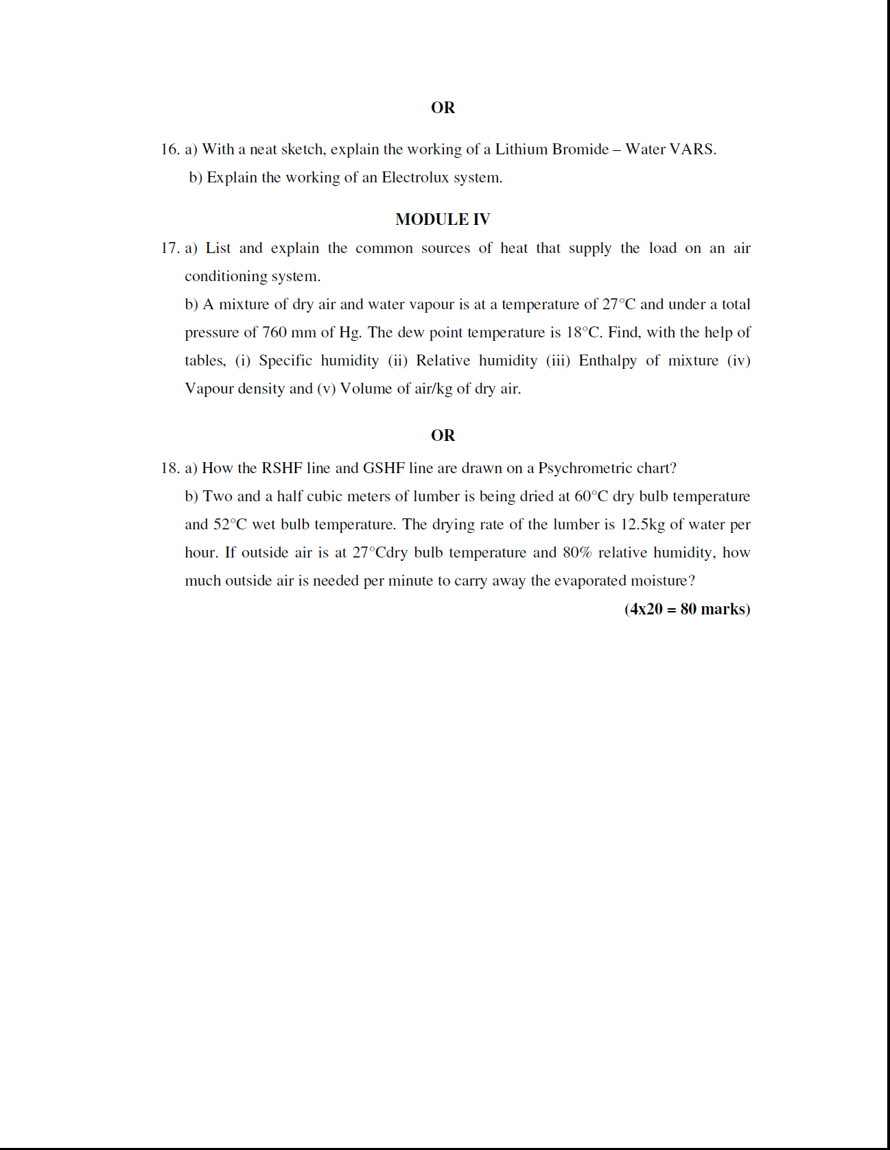 Kerala University B Tech Refrigeration & Air Conditioning ( M ) 2016