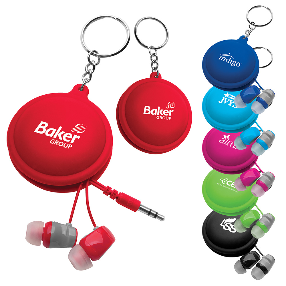 The Houston Promotional Products Blog Silicone earbud holder with earbuds.