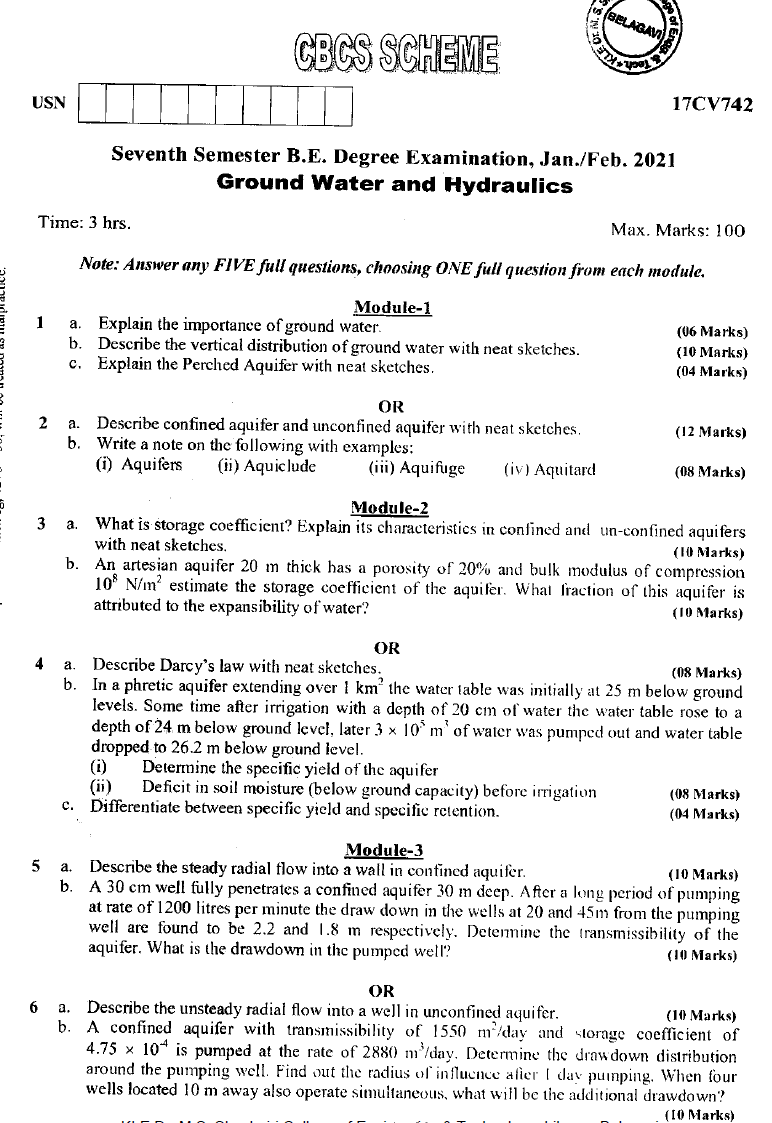 Visvesvaraya Technological University B.E. Civil Engineering (CBCS) Seventh Semester 17CV742