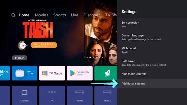 click on additional settings in tv mi android tv settings