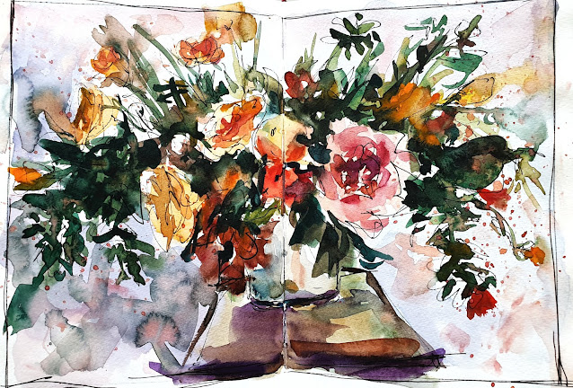Bouquet of roses watercolor sketch on paper by Mikko Tyllinen