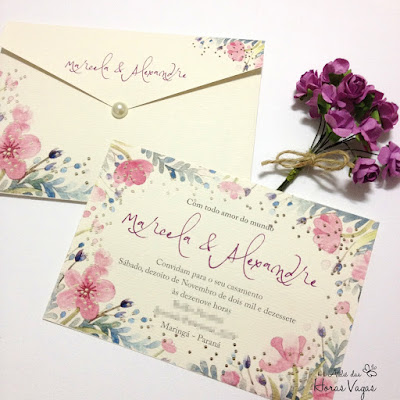 convite de casamento ou aniversário 15 anos artesanal personalizado delicado estampa floral aquarelada boho chic envelope estampado e forrado papelaria personalizada para festa diferente moderna sofisticado mini wedding invite invitations scrap scrapfesta