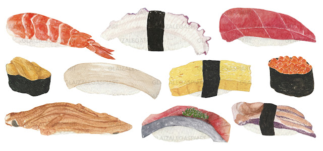 Japanese Sushi Watercolor Clipart (Set No.1)