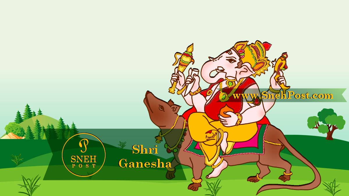 Shri Ganesha on his musaka (mouse) vahana, having his astra-shastra in hands and wearing a golden crown! | Lord Ganapati | God Vinayaka