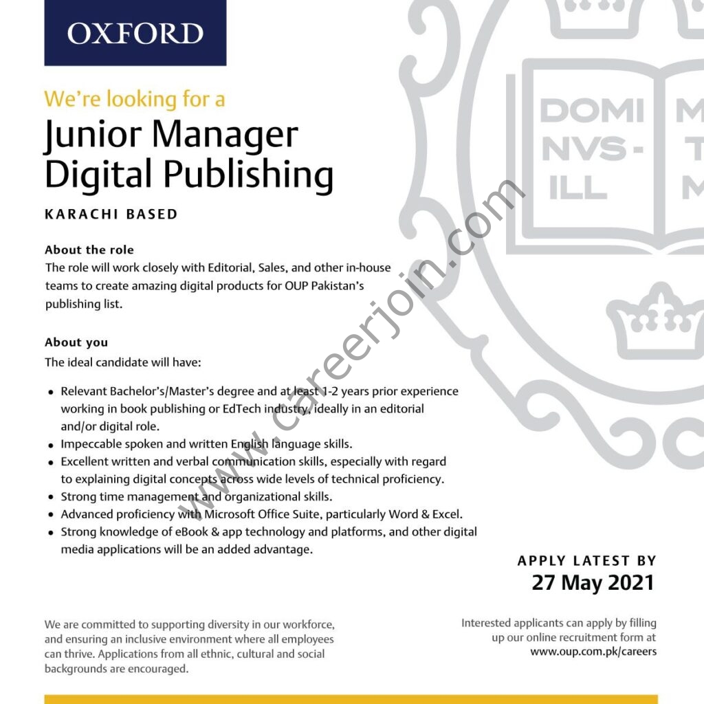 Oxford University Press Pakistan OUP Jobs 2021 in Pakistan Oxford University Press Pakistan OUP Jobs 2021 in Pakistan