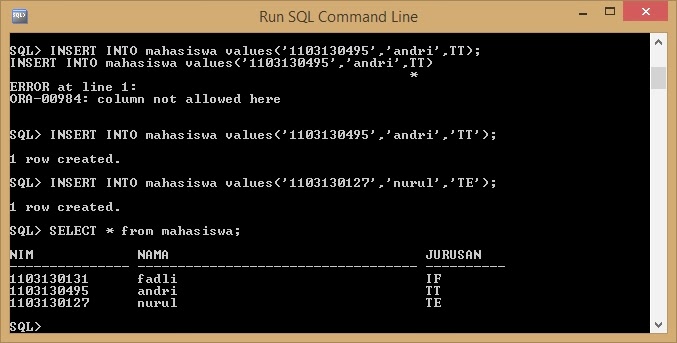 Operasi DML tabel database di Oracle SQL Command LineBlog nya Muhammad ...