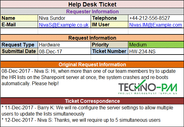 Help Desk Ticket Template Project Management Templates