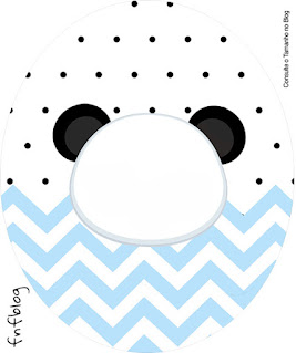 Osito Panda en Zigzag Celeste y Lunares Negros: Toppers o Etiquetas Circulares para Imprimir Gratis.