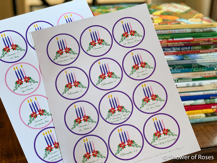 Shower of Roses Our 2019 Advent Book Basket and Printable Labels {Plus