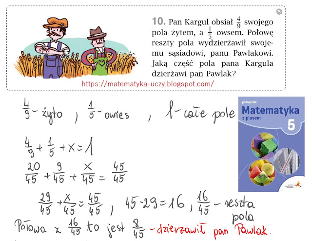 Zad. 10 i 11 str. 100 "Matematyka z plusem 5" Dzielenie ułamków zwykłych