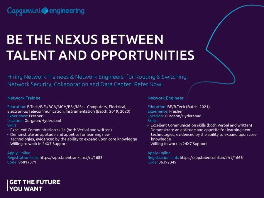 Capgemini Engineering Off Campus Drive 2021 Network Trainee