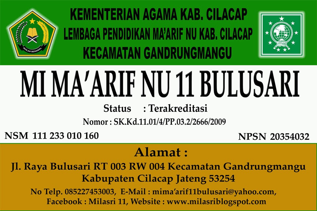 DESAIN PAPAN NAMA MILASRI MI MA'ARIF NU 11 BULUSARI (MILASRI)