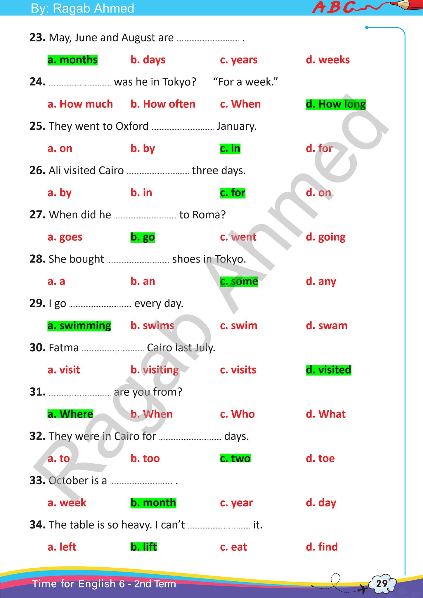 لغة انجليزية l  مراجعة شهر إبريل للصف السادس الابتدائي بالإجابة النموذجية 11