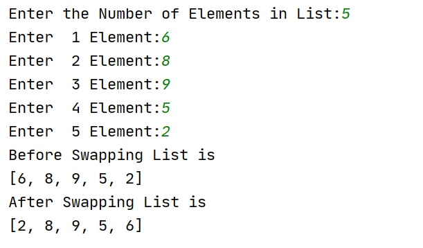 Python 3 Program to Swap First Value with Last Value Value in List