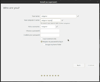 LinuxMint19 Tara installation slide User Creation and set password LinuxMint19 Tara installation slide User Creation and set password