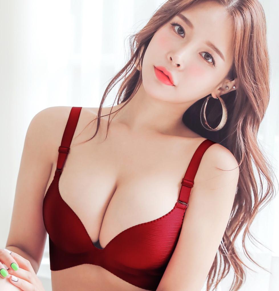 Korean Hot fashion model - Lee A Yoon - Wine Beige Black Lingerie set