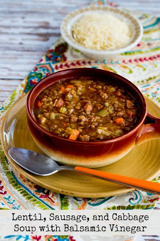 Lentil, Sausage, and Cabbage Soup with Balsamic Vinegar