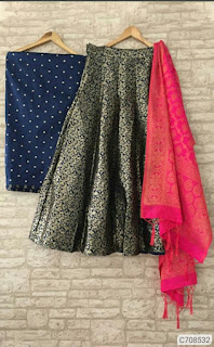 Designer Jacquard Woven Work Semi-Stitched Lehenga Sets
