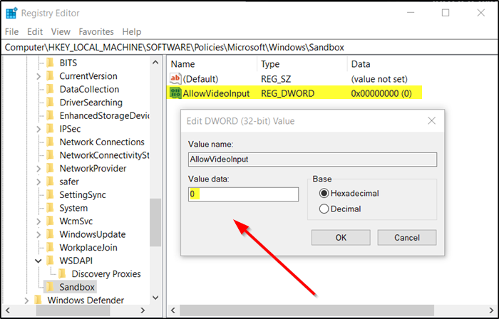 Habilitar o deshabilitar la entrada de video en Windows Sandbox