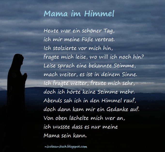 Gedichte von Nicole Sunitsch Autorin Mama im Himmel Gedicht von Nicole Sunitsch
