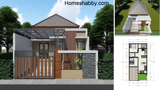 Desain dan Denah Rumah Minimalis Ukuran 6 x 11 M dengan Pintu Samping