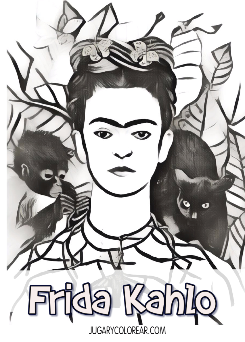 colorear dibujos de Frida Kahlo - Jugar y Colorear