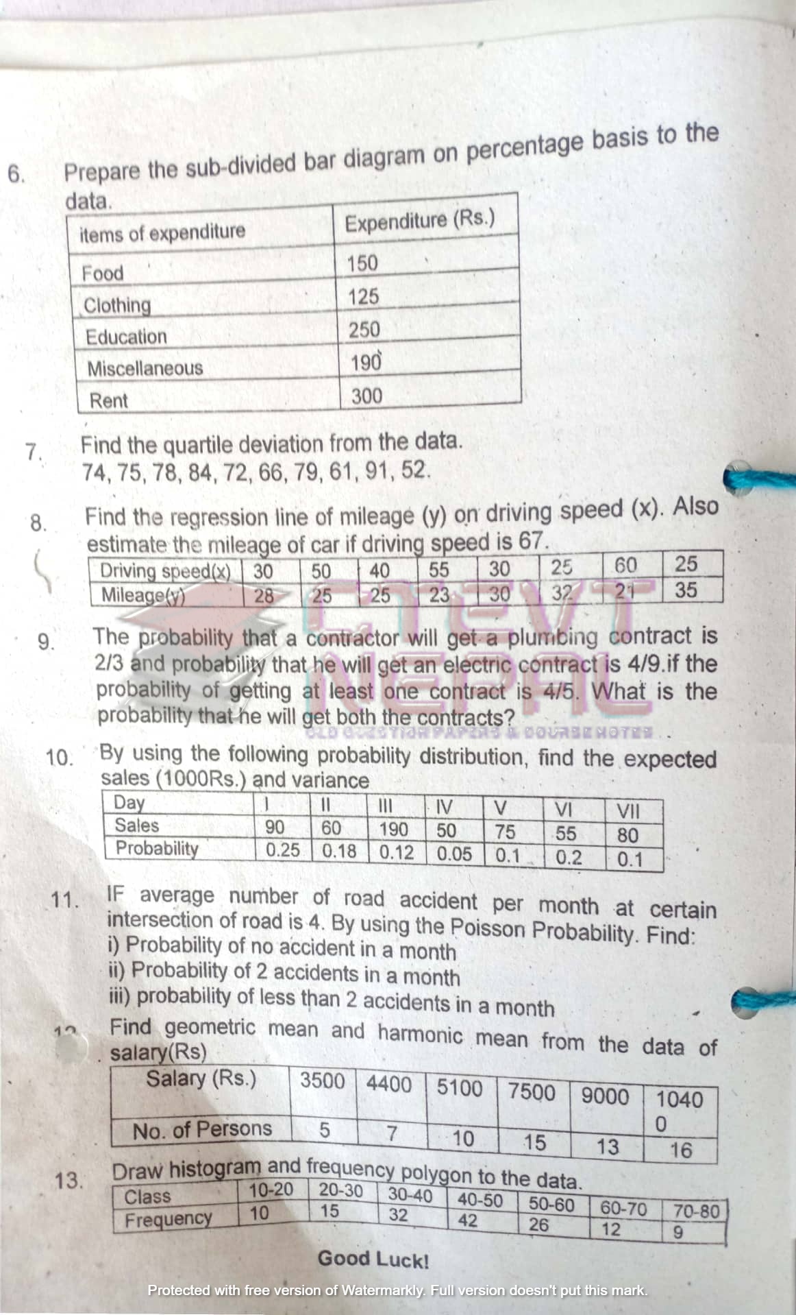 Statistics and Probability - Fourth Semester Questions Papers CTEVT ...