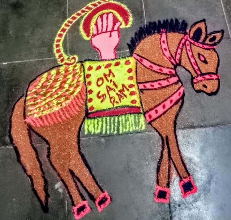 TELUGU WEB WORLD FREEHAND HORSE RANGOLI ART 2021