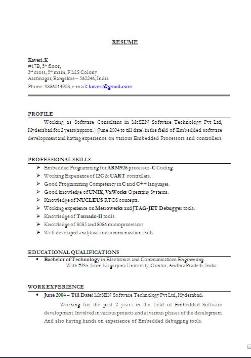 format of resume application