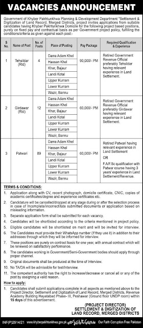 Government of Khyber Pakhtunkhwa Planning & Development jobs 2021